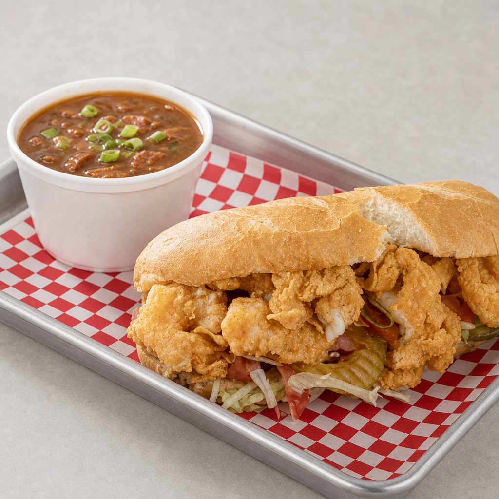 9" Shrimp Po-Boy & Cup of Gumbo.